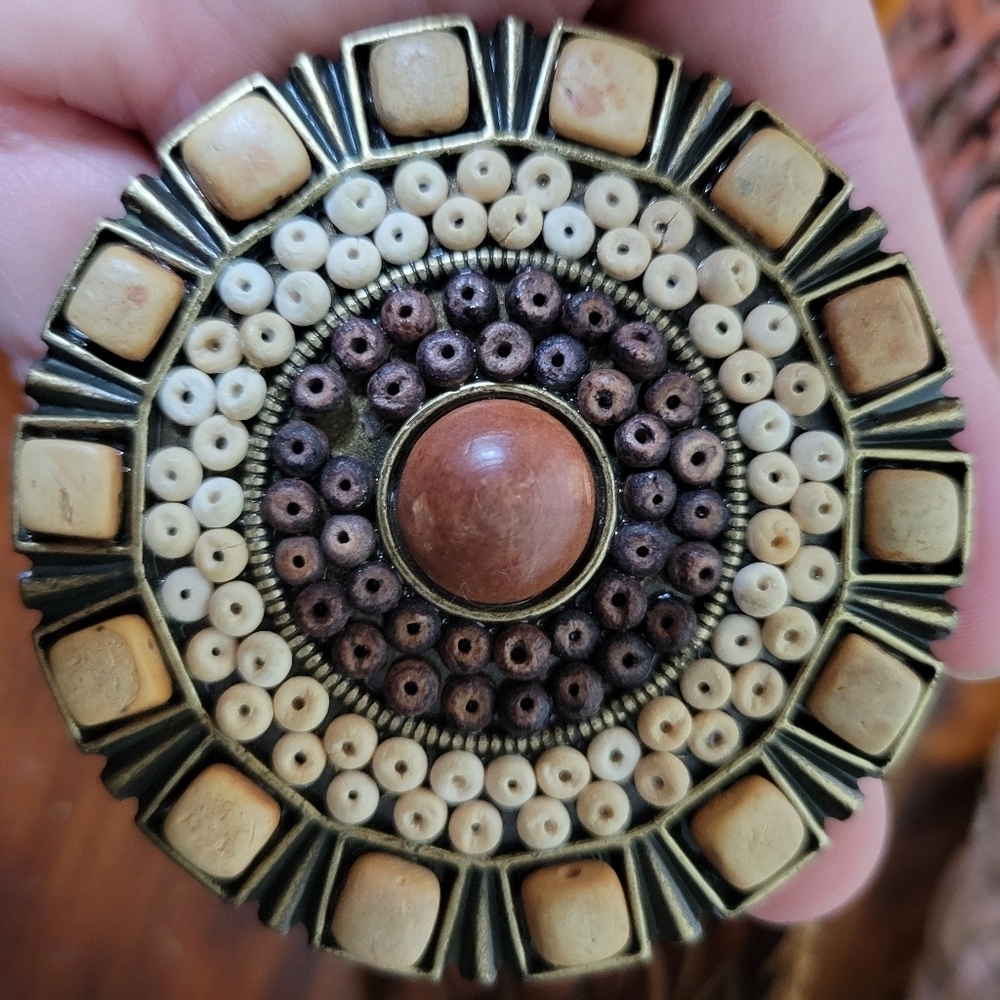 Boho Woven Leather Belt with Beaded Statement Buckle - Picture 5 of 5